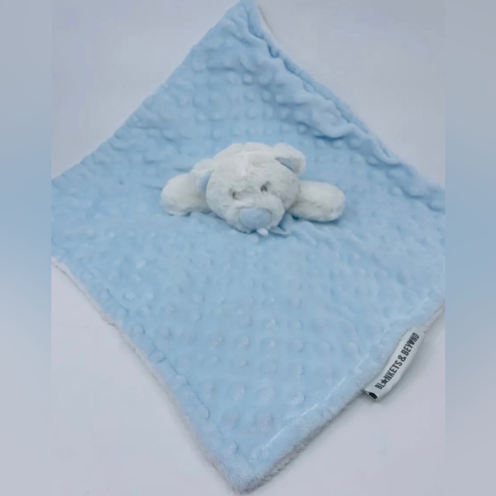 Blankets & Beyond Blue & White Bear Plush Baby Security Blanket Lovey (2014)